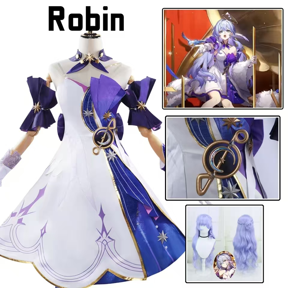 Robin Cosplay Game Honkai Star Rail Robin Cosplay Costume 3D Print Dress Wig