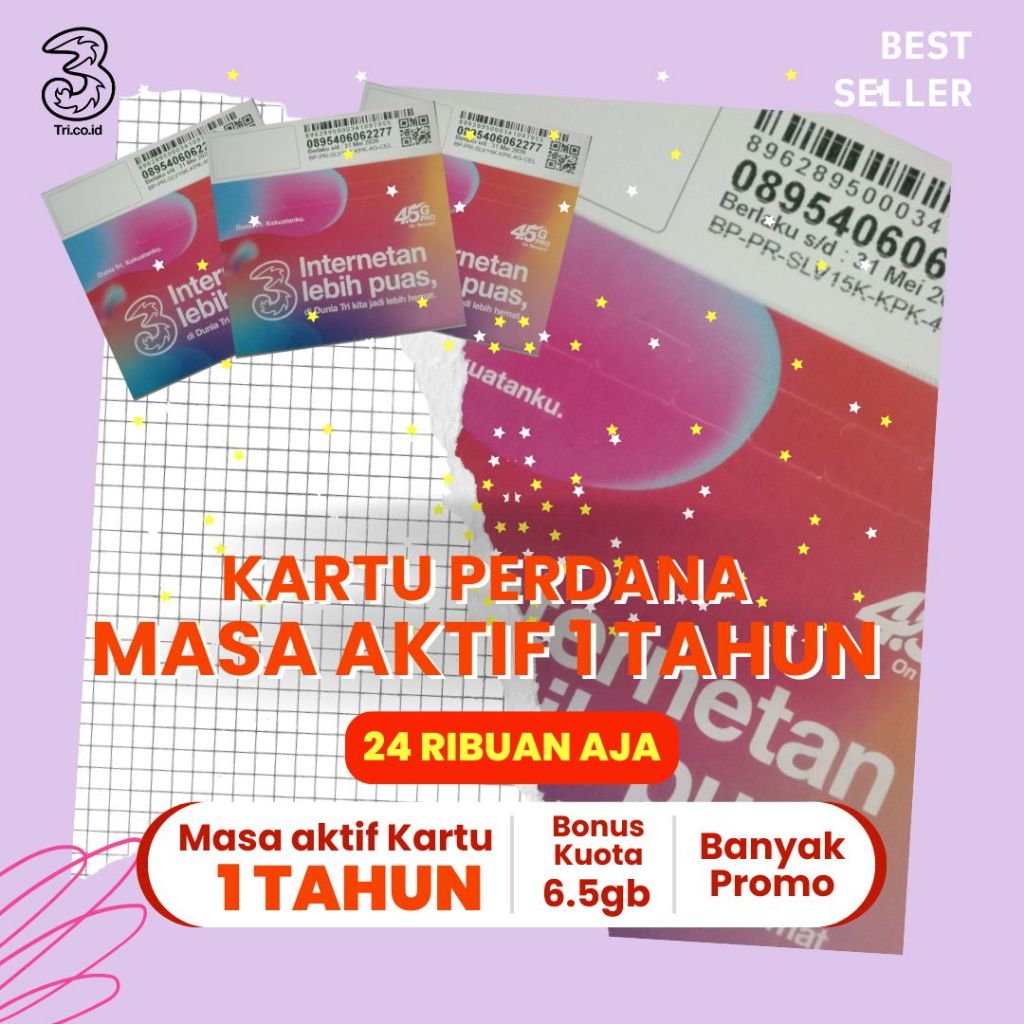 Kartu Perdana Tri MASA AKTIF KARTU 1 TAHUN + Bonus Kuota 11GB # KARTU TRI MASA AKTIF PANJANG 1 TAHUN