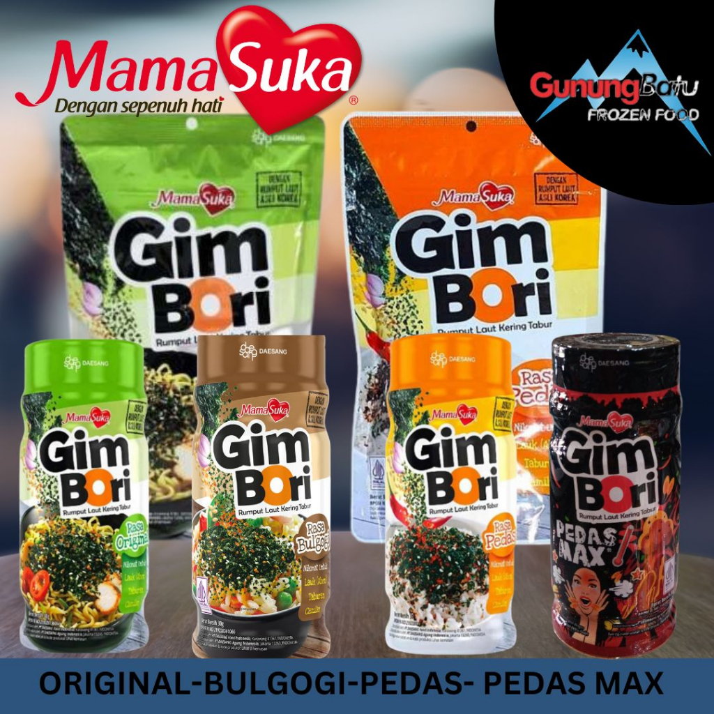 

MAMA SUKA GIM BORI / RUMPUT LAUT TABUR VARIANS (ORIGINAL/BULGOGI/PEDAS/PEDAS MAX) 30GR-60GR