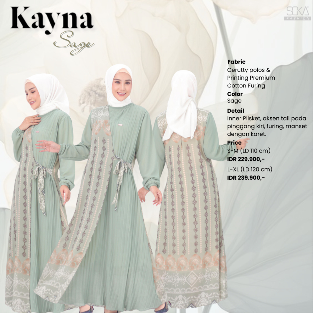 Gamis Long Dress Kayna Sage - Fashion Muslim