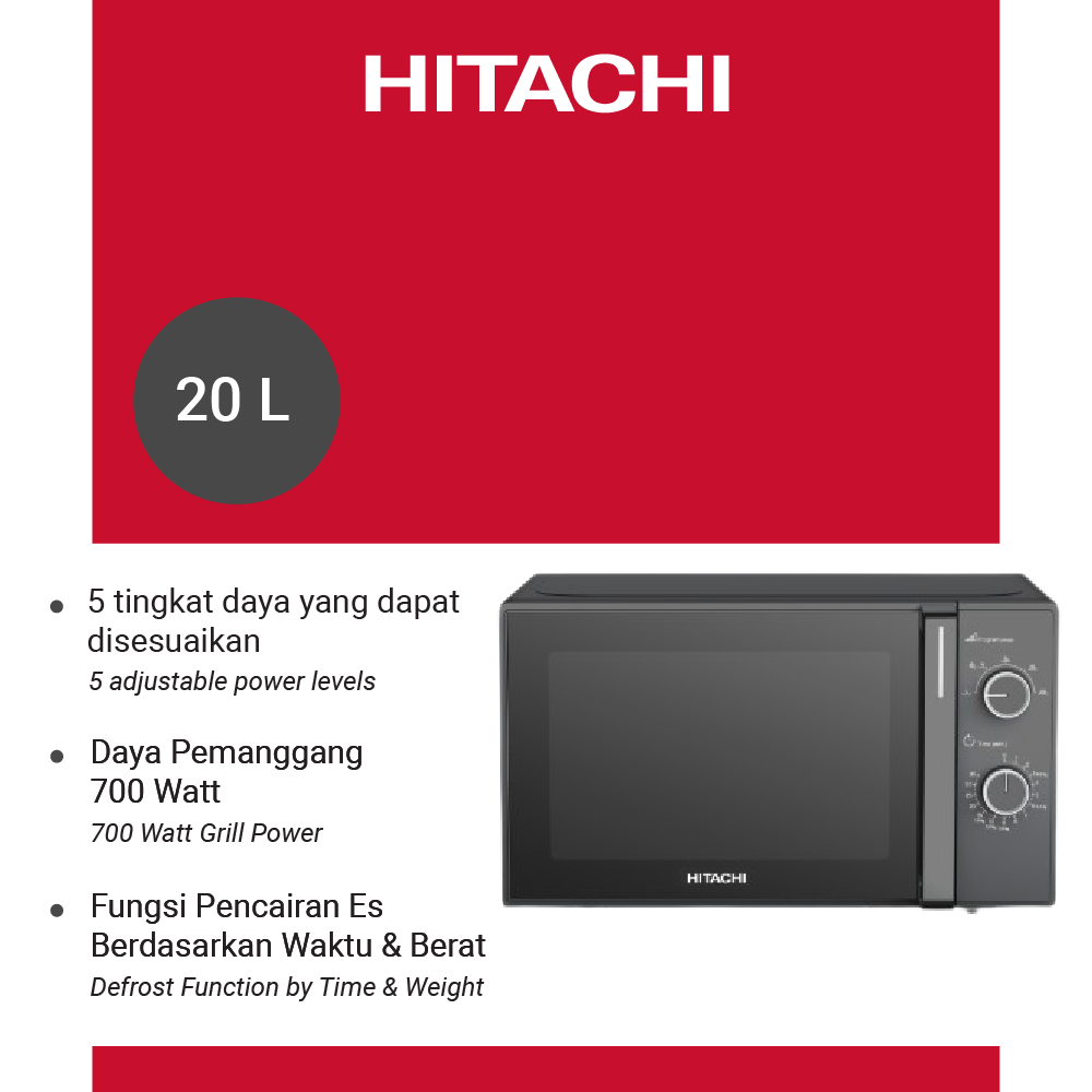 Microwave Hitachi HMR-M2002 HGST 20 Liter Oven Mikro Hitam