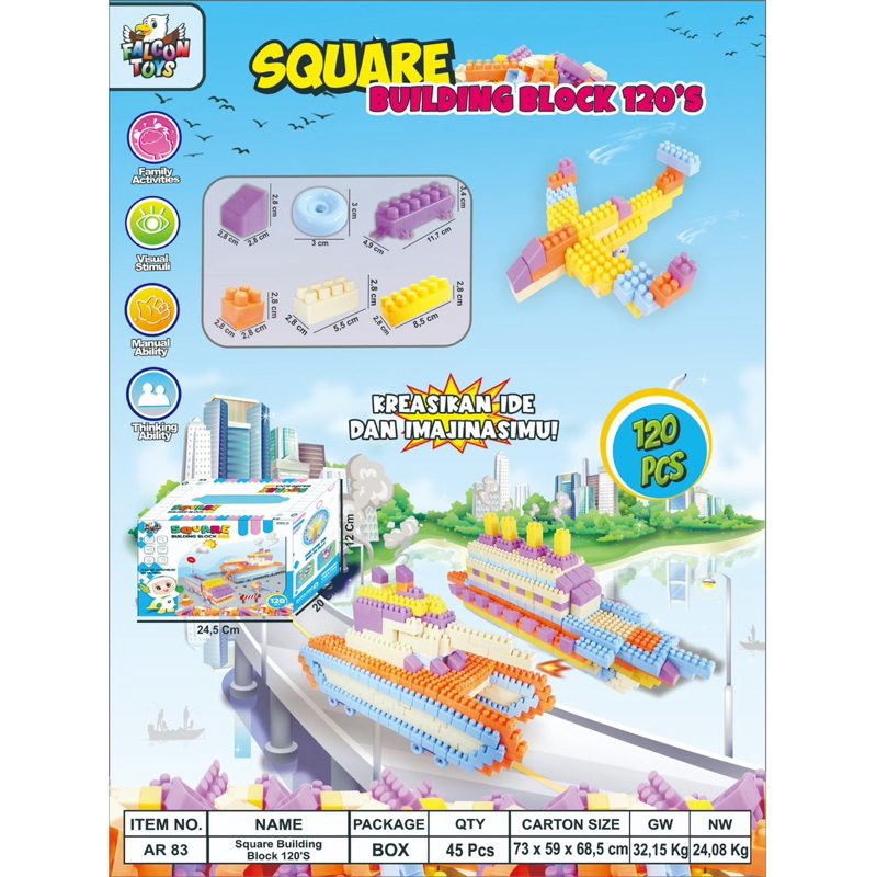 Mainan Edukasi Balok Susun Anak 120 Pcs/78pcs DIY Brick Block Bricks Block Jumbo Square Building Blo