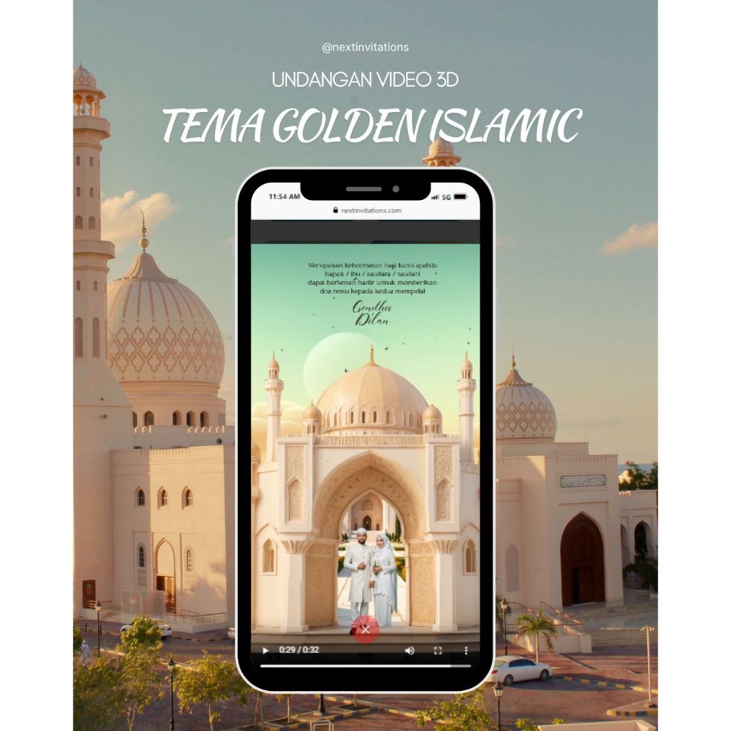 Undangan Digital Video 3D Pernikahan Islami | Undangan Video 3D Silver Tema Golden Islamic