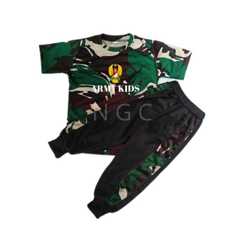 setelan anak laki laki kaos lengan pendek celana panjang baju tentara anak loreng