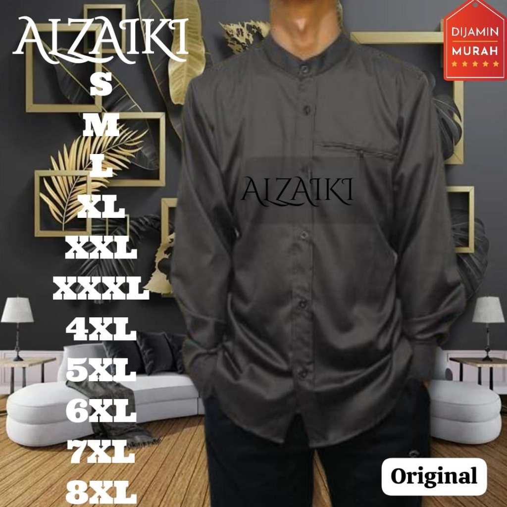 baju koko abu tua polos lengan panjang / kemeja hitam polos pria lengan panjang koko ALZAIKI