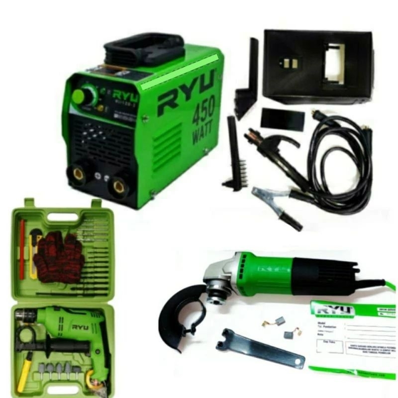 Paket perlengkapan las ryu 450wat 120a gerinda mailtank dan bor ryu 13mm impact