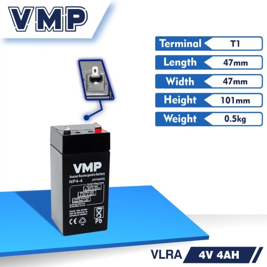 Baterai Aki Kering VMP 4V 4Ah VRLA / Battery Timbangan Digital, Baterai Aki kering VMP 4V 4AH