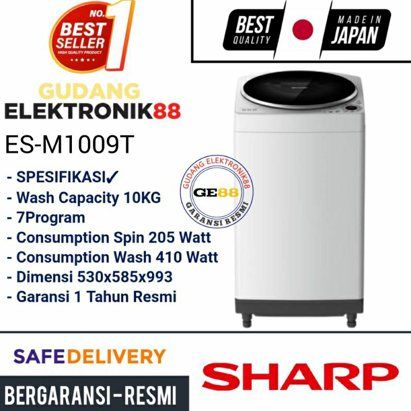 Mesin Cuci SHARP 1 Tabung 10 Kg ES-M1009T-GG Top Loading Low Watt Murah Promo Gratis Ongkir Khusus T