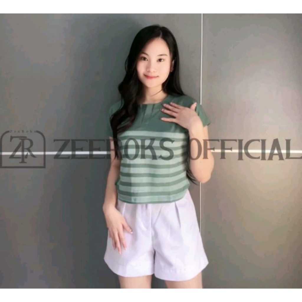 Gratis Ongkir Baju Crop Top Salur Termurah Dan Terlaris/Baju Wanita Kekinian/Baju Wanita Lengan Pend