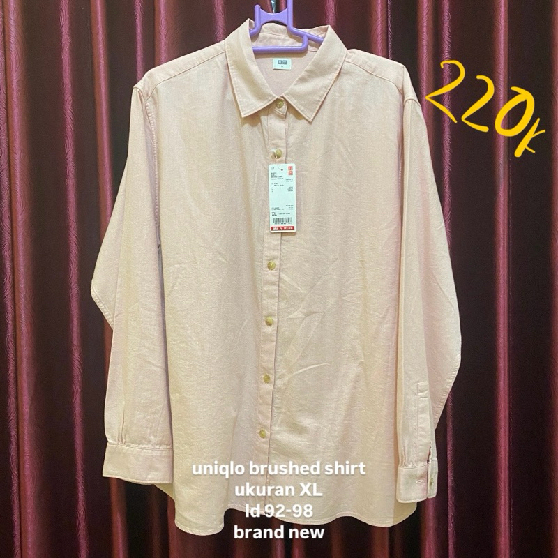 Uniqlo Brushed Kemeja Soft Pink - preloved pakaian baju atasan wanita