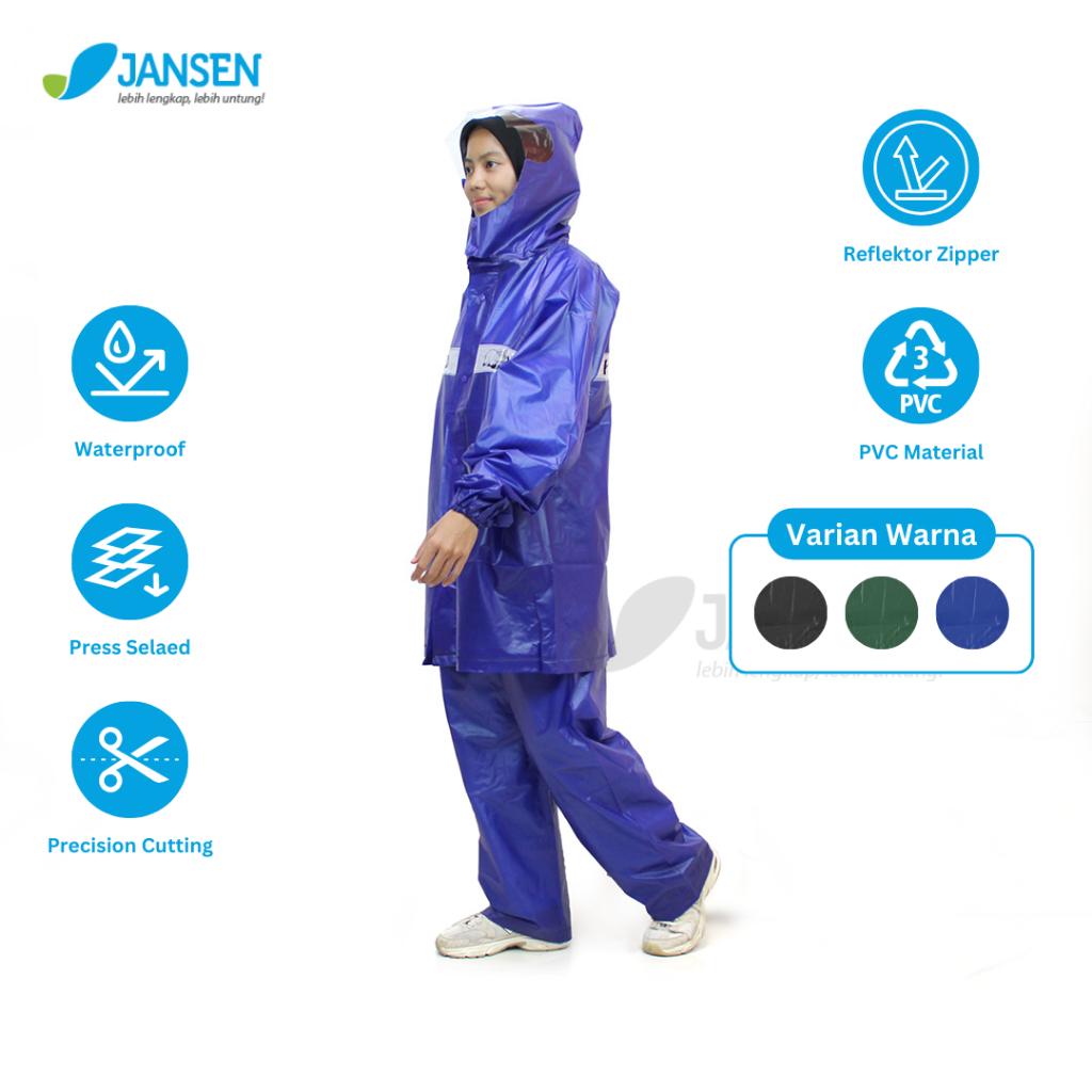 Jansen JS-929 Jas Hujan Impor PVC Karet Jumbo - Setelan Jaket Celana Import Pria Wanita Dewasa - Bah