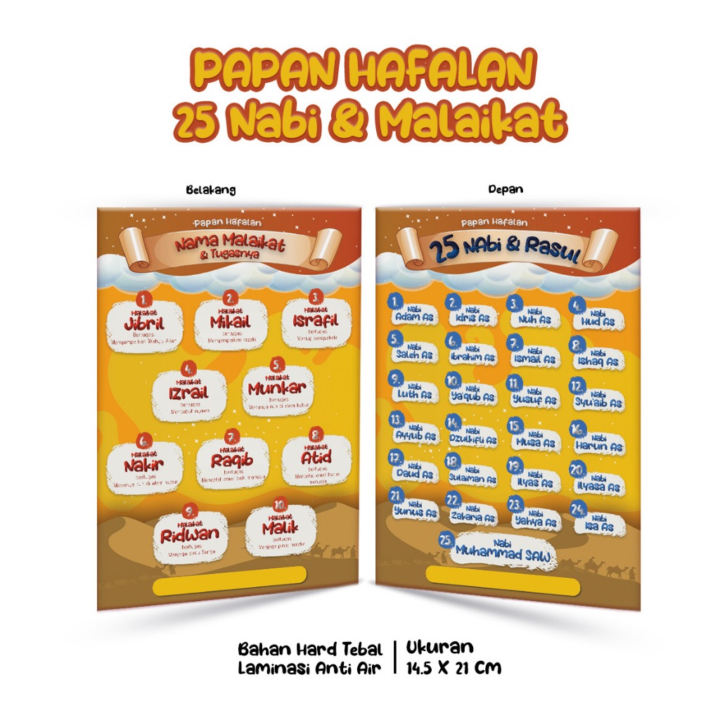 

Table Papan Hafalan 25 Nabi & Malaikat Bahan Hard Tebal Laminasi Anti Air Ukuran 14,5 x 21 cm Varian Coklat ( Papan Hapalan )