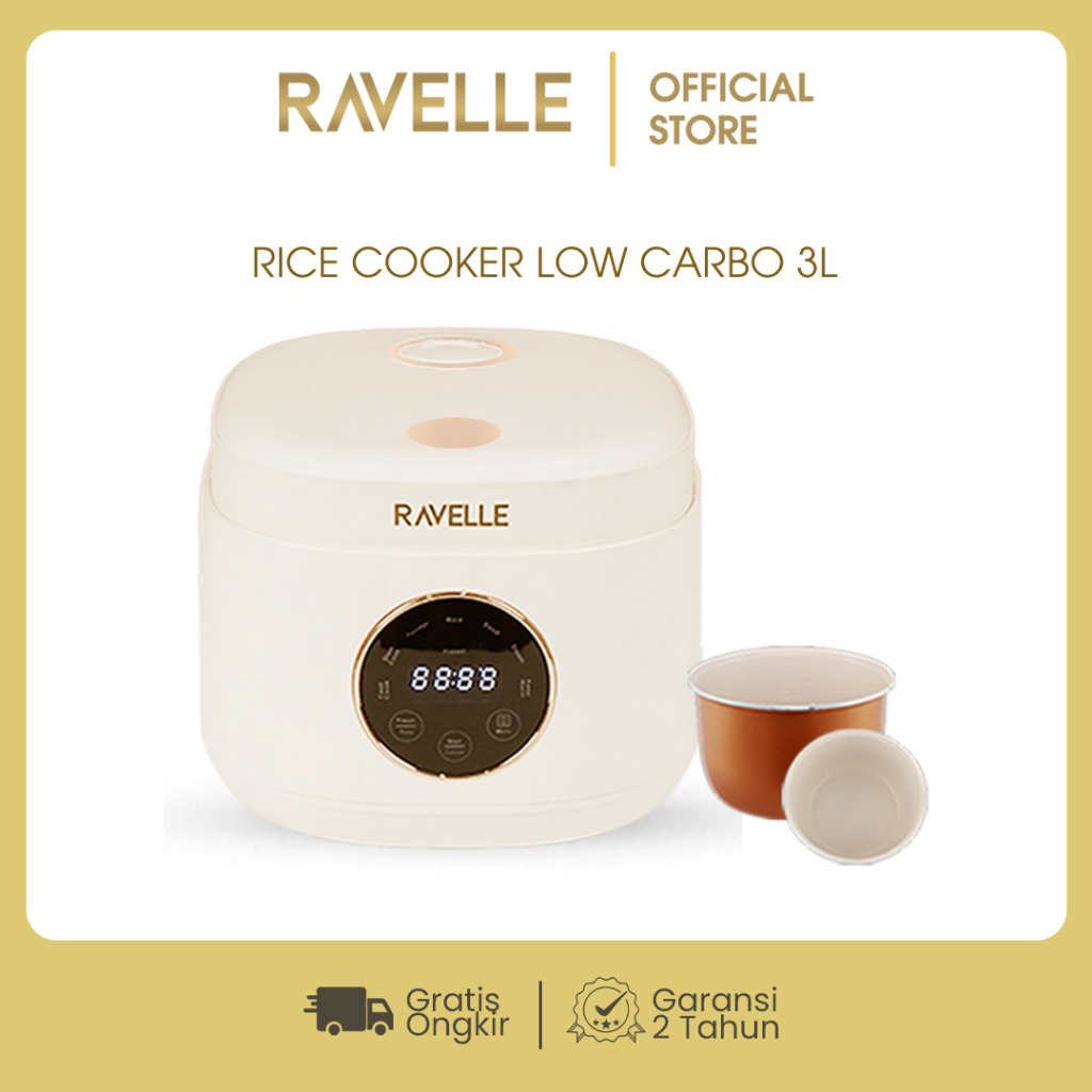 RAVELLE Digital Rice Cooker  Low Carbo 1.2 Liter Nasi (3 Liter) - Penanak Nasi - Low Watt