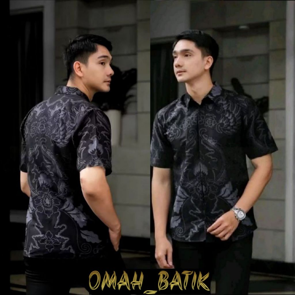 TERBARU Kemeja Batik Pria Lengan Pendek Abu abu Hem Baju Batik Pria Lengan Pendek M L XL XXL