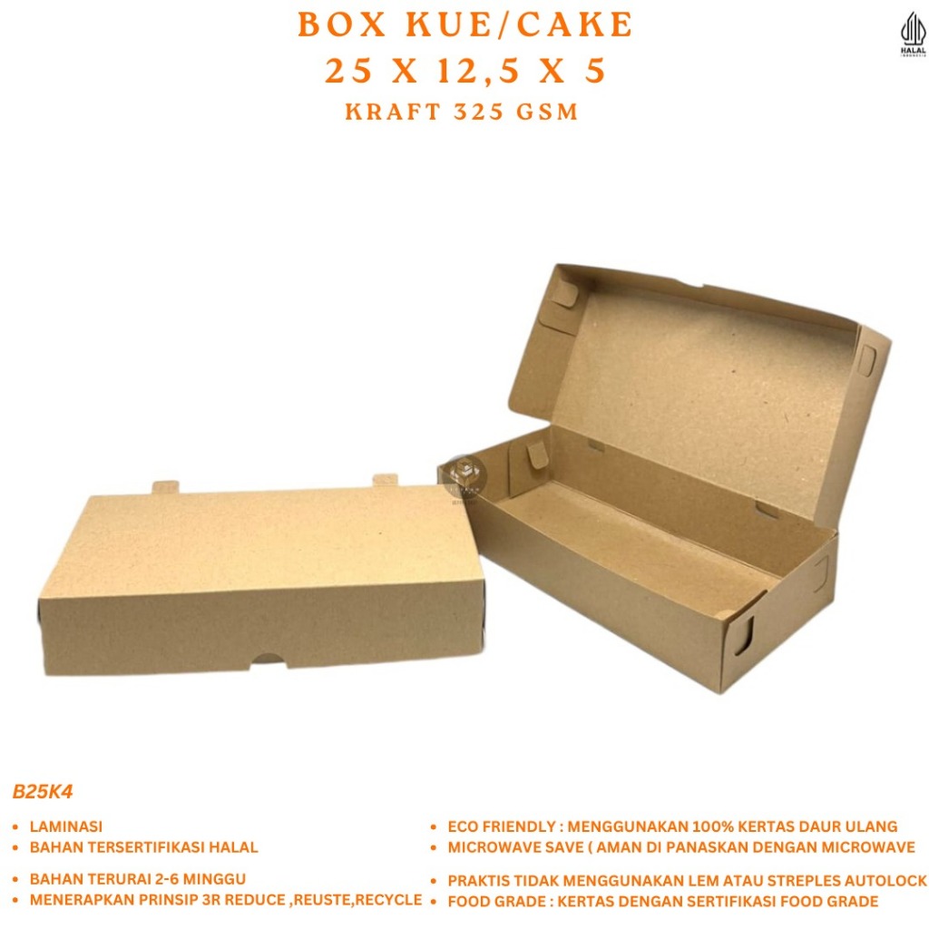 Dus Brownies 25x12x5 / Box Brownies / Dus Bomboloni / Dus Kue Laminasi / B25K4
