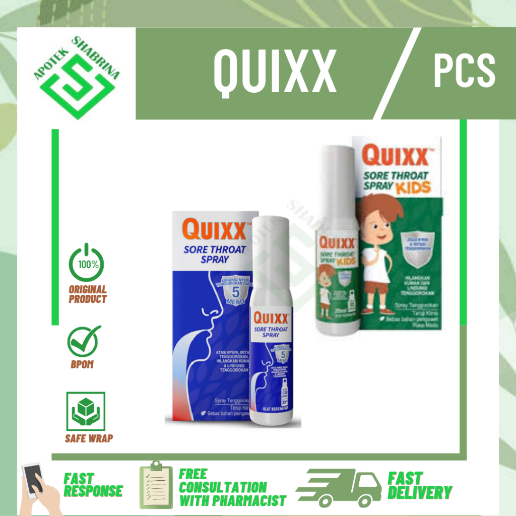 Quixx Sore Throat Spray  dewasa/Quixx Sore Throat Spray kids /mengatasi sakit tenggorokan pada anak 