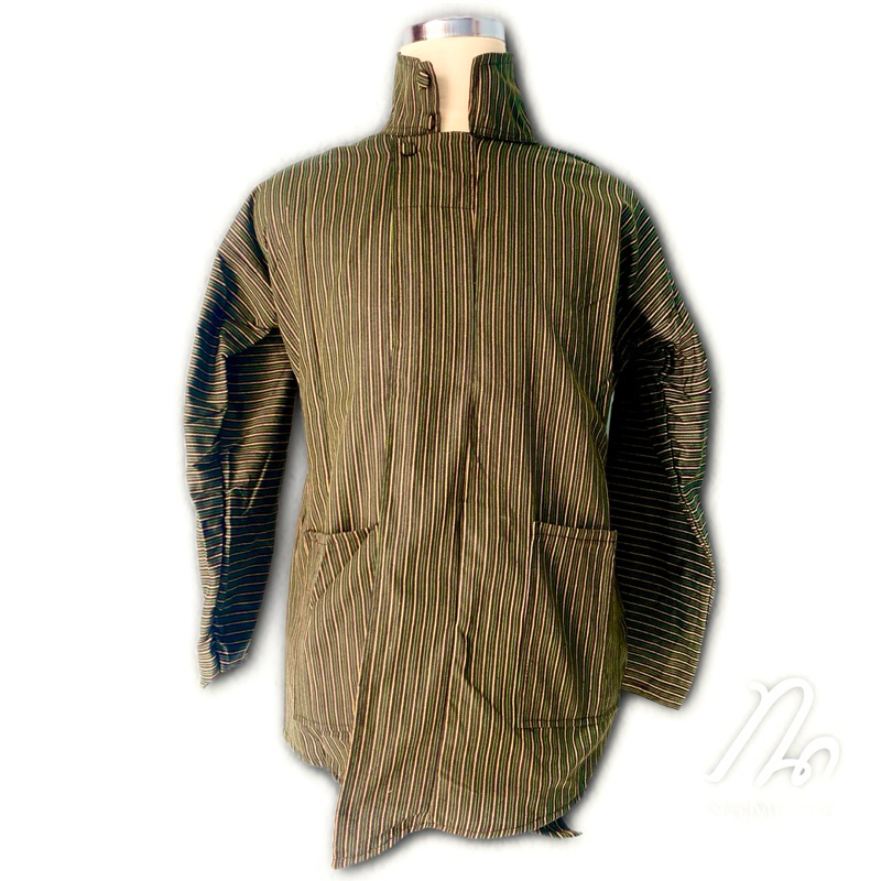 Baju Surjan Lurik Pakaian Adat Jawa Atasan Lengan Panjang Pria Dewasa Hijau Lurik Kecil