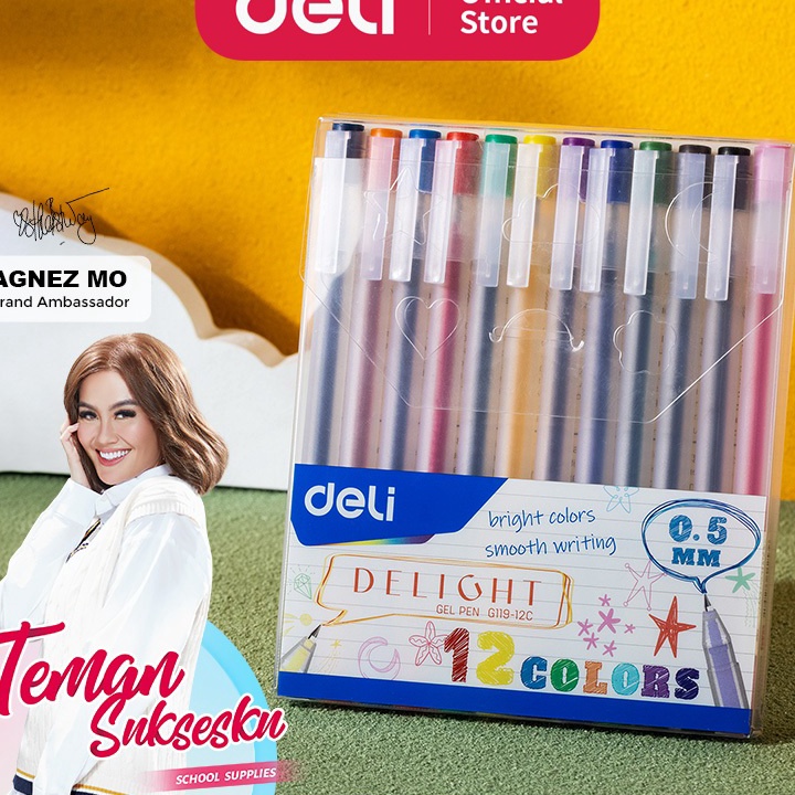 

Deli School Gel Pen Pulpen Gel 5 mm 12 Warna Penulisan Halus EG11912C