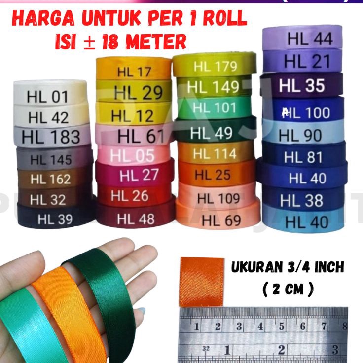 

DAHSYAT PITA RIBBON HIAS KADO SATIN SATEN POLOS AKSESORIS BAJU IKAT RAMBUT KECIL 34 INCH 2 CM PER 1 ROLL