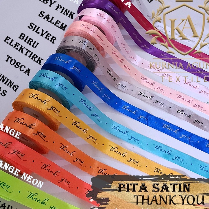 

DASYAT Pita kado THANK YOU terimakasih ukuran 1 inch dijual 1 roll dan 1 meter Tulisan Thank You pita kado souvenir