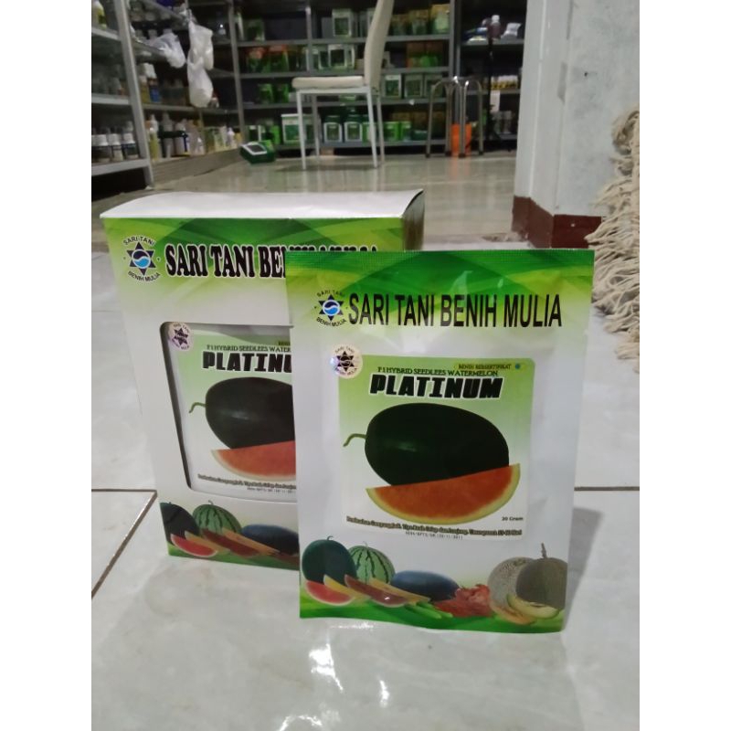 Benih Bibit Semangka Oval Lonjong Non biji Platinum F1, Tipe Tahan Virus (Kulit Hijau Hijau Gelap) i