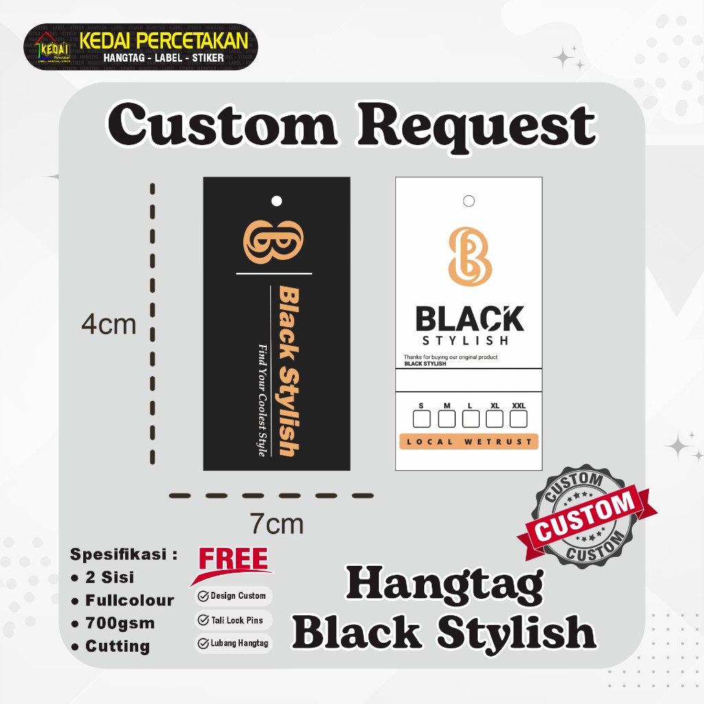 

HANGTAG BLACK STYLISH 4x8cm hantag aksesoris handtag Souvenir hangtag Custom hentek thank you handstag hangteg merk price tag label baju lebel merek bonus tali (HTBS) 2 Sisi