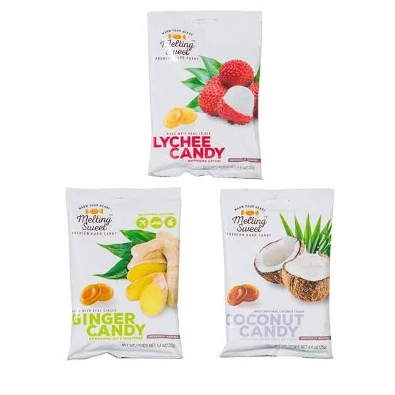 

Permen Melting Sweet Hard Candy Varian Turmeric, Ginger, Lychee, Coconut 125 Gr