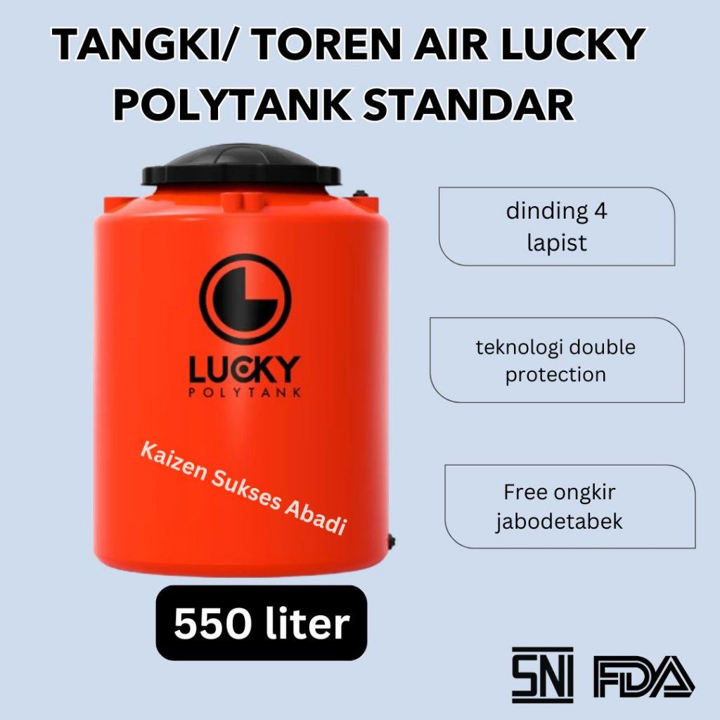 Tandon tangki toren air atas plastik merek lucky luki polytank standard LS 550 500 520 liter  bergar