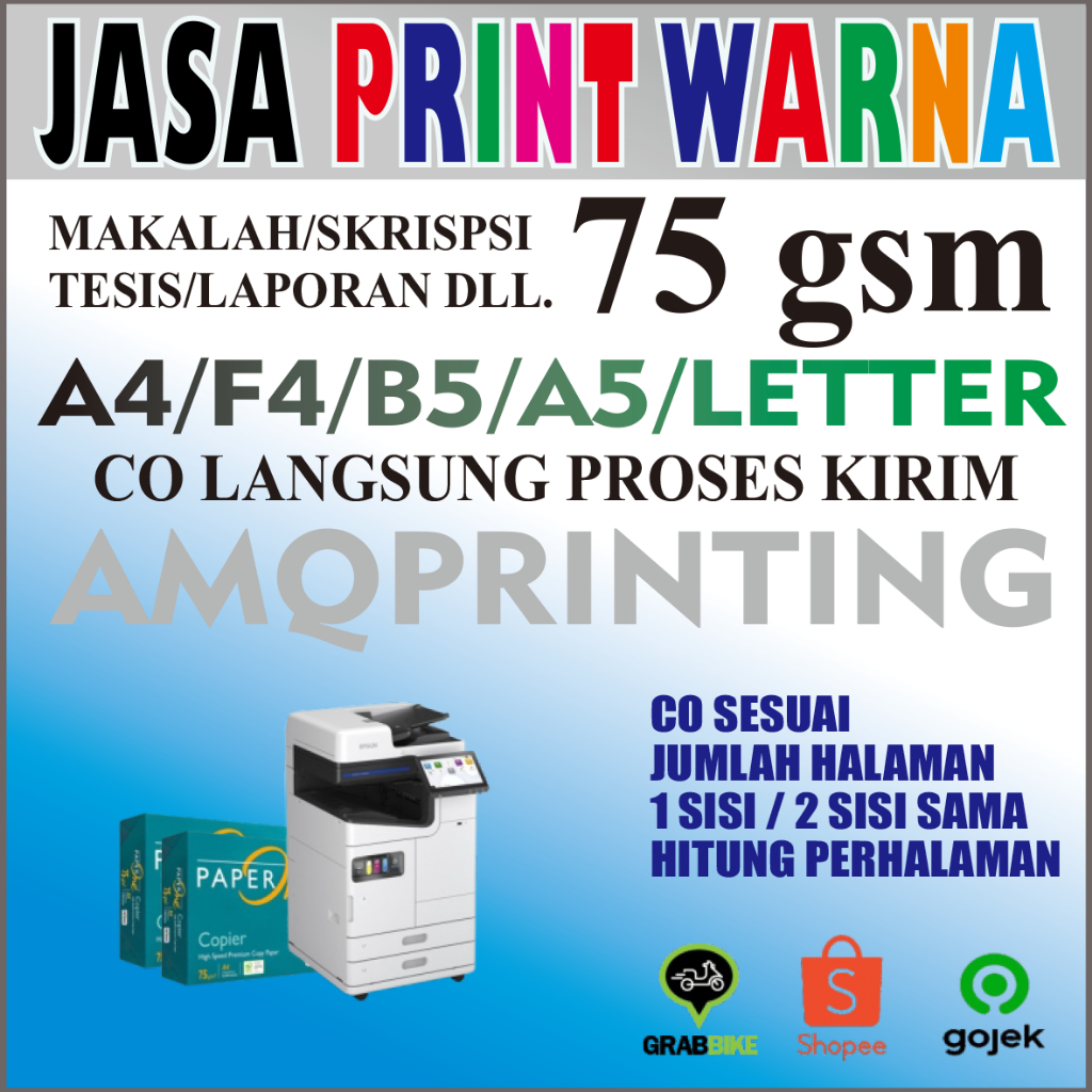 

Print Warna a4 75 gsm Cetak Buku makalah/Skripsi/Tesis/Laporan/Dll.