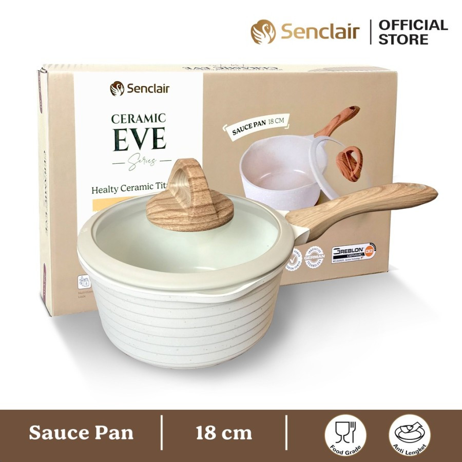 Senclair Eve Ceramic Panci Anti Lengket Saucepan 18 Cm Panci Ceramic Cookware Peralatan Masak Anti L