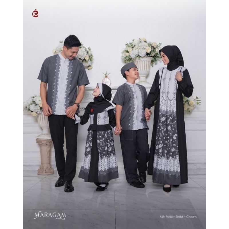 Sarimbit Premium Maragam Black by Keke|Famset Terbaru|Famset Lebaran|Baju Gamis|Gamis Polos mix Moti