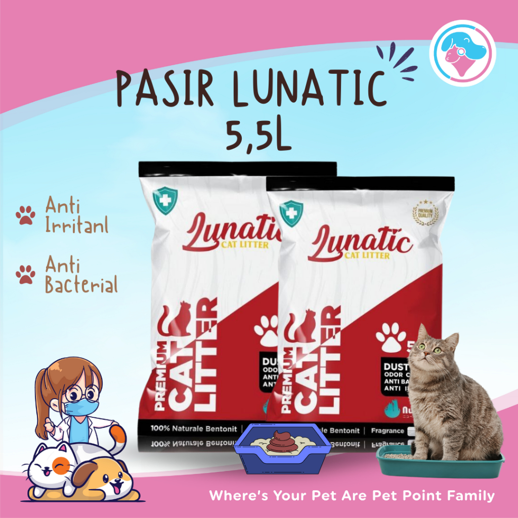 Pasir Kucing Lunatic Aroma Gumpal Wangi 5,5 Liter Murah Meriah Anti Iritasi Anti Bakteri
