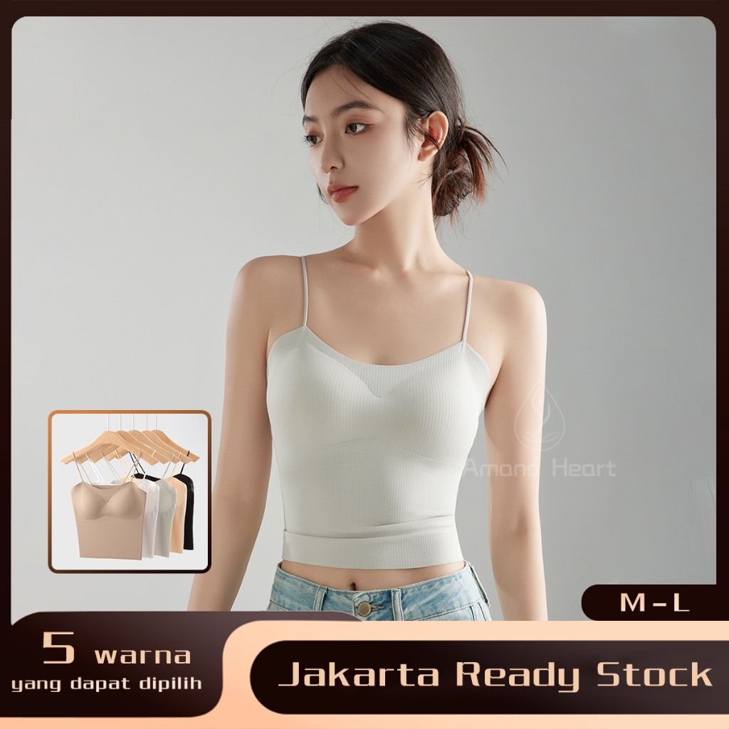 【Amanoheart】Bra Wanita Berkawat Tali Spaghetti dengan Cangkir Tetap Tank Top all in one Yoga Bra fas