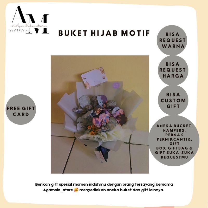 Buket hijab kerudung jilbab motif segi empat kado wisuda ulang tahun murah girlfriend custom Azara O
