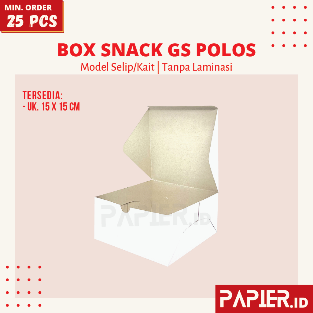 

Box Snack GS Polos uk. 15x15 cm Tebal 310gr Tanpa Laminasi / Dus Snack Kotak Makanan