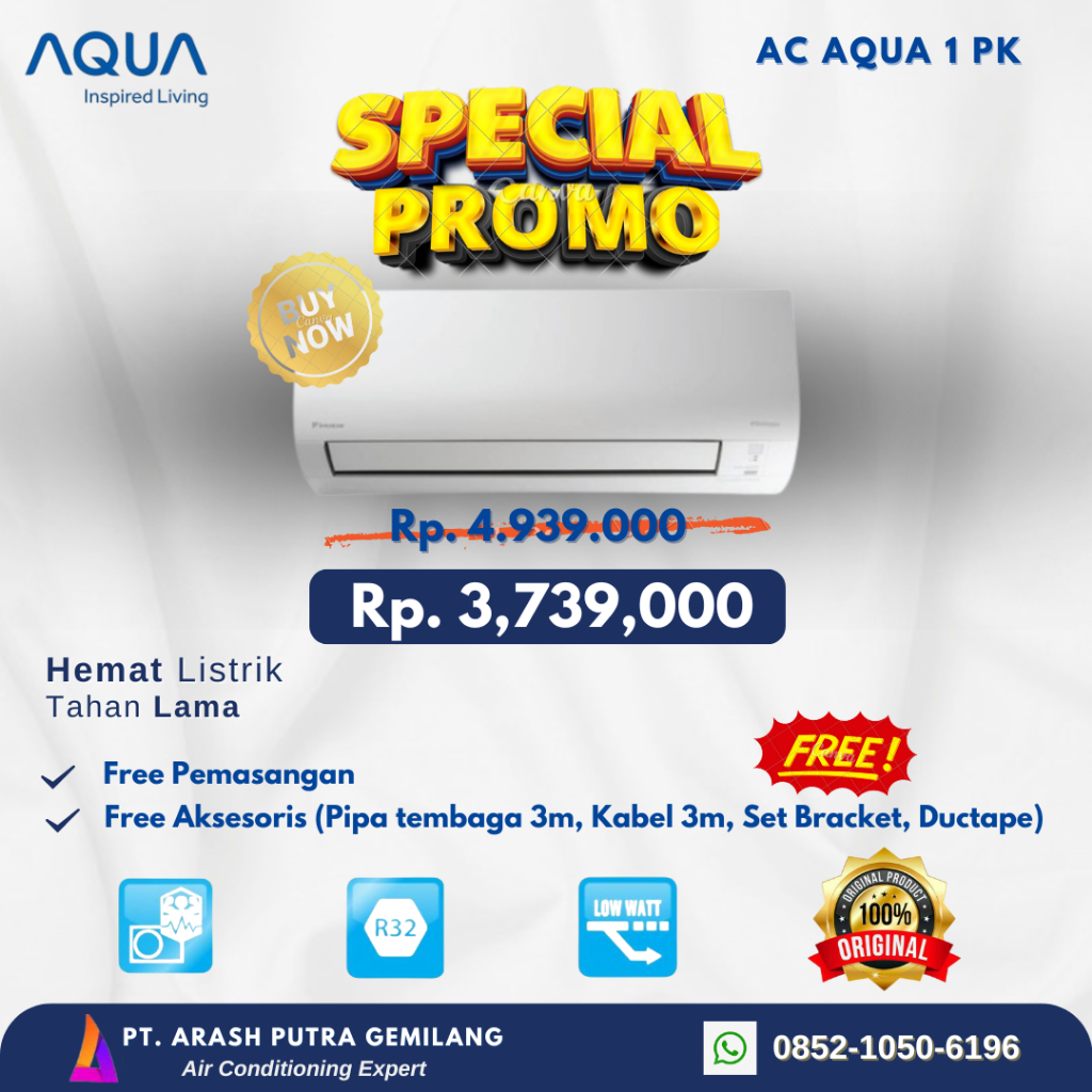 AC Aqua 1 PK Standard - Paket Pasang