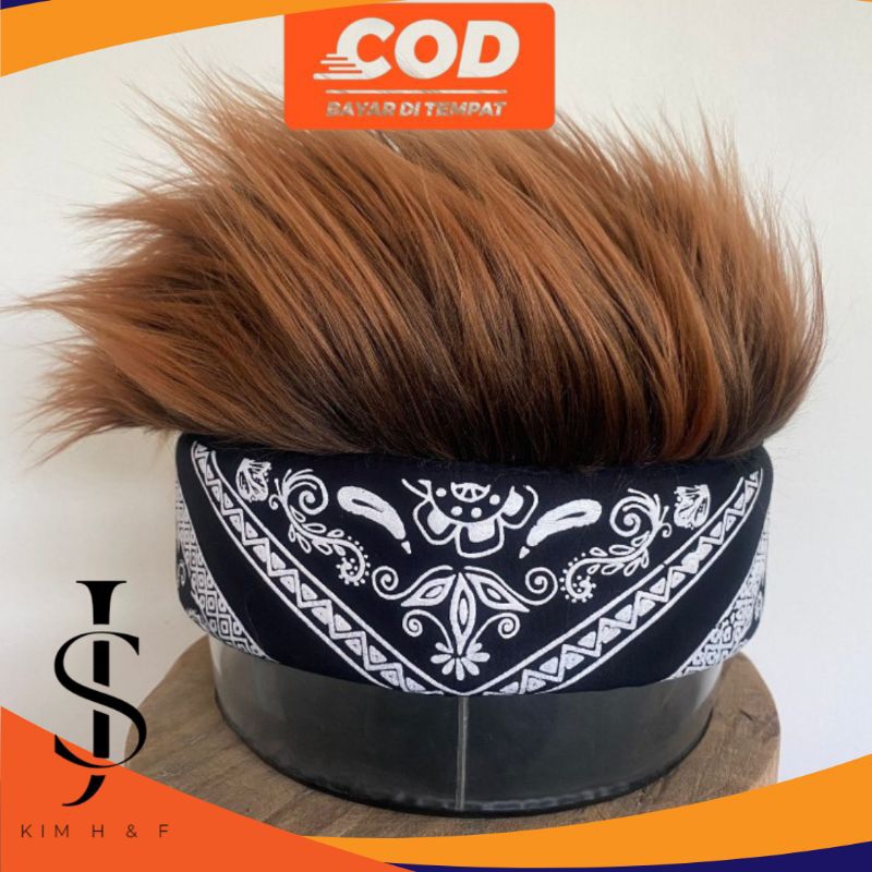 Serenescents06 Topi Rambut Palsu Motif Paisley, Peci Bulu