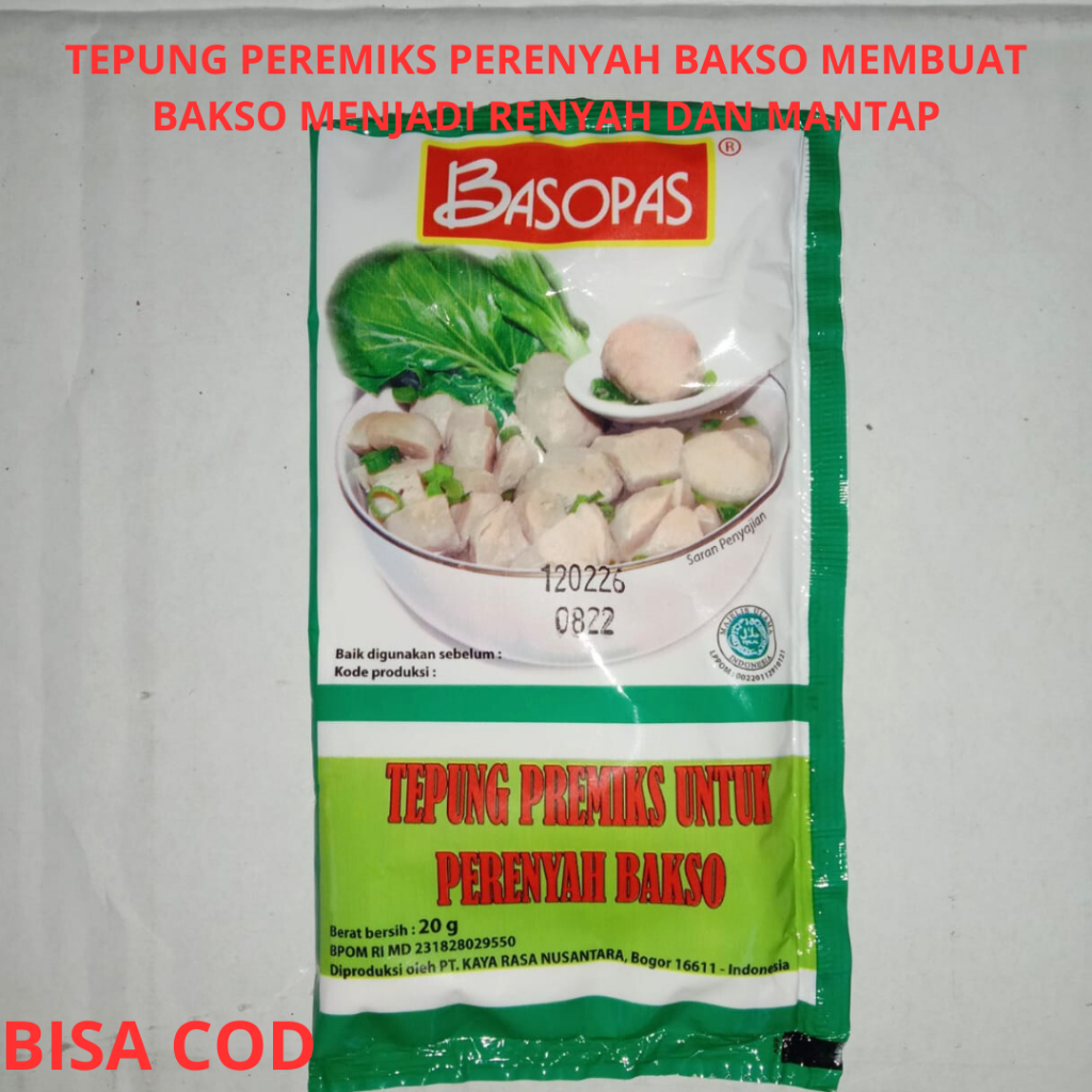 

Tepung perenyah bakso Basopas instan 20gr membuat bakso menjadi kriuk renyah