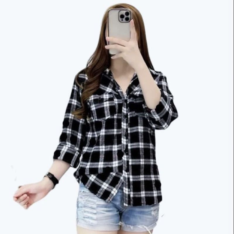 Kemeja Flanel Wanita / Baju Wanita / Kemeja Flanel Kotak-Kotak / Kemeja Wanita Lengan Panjang /KOREA