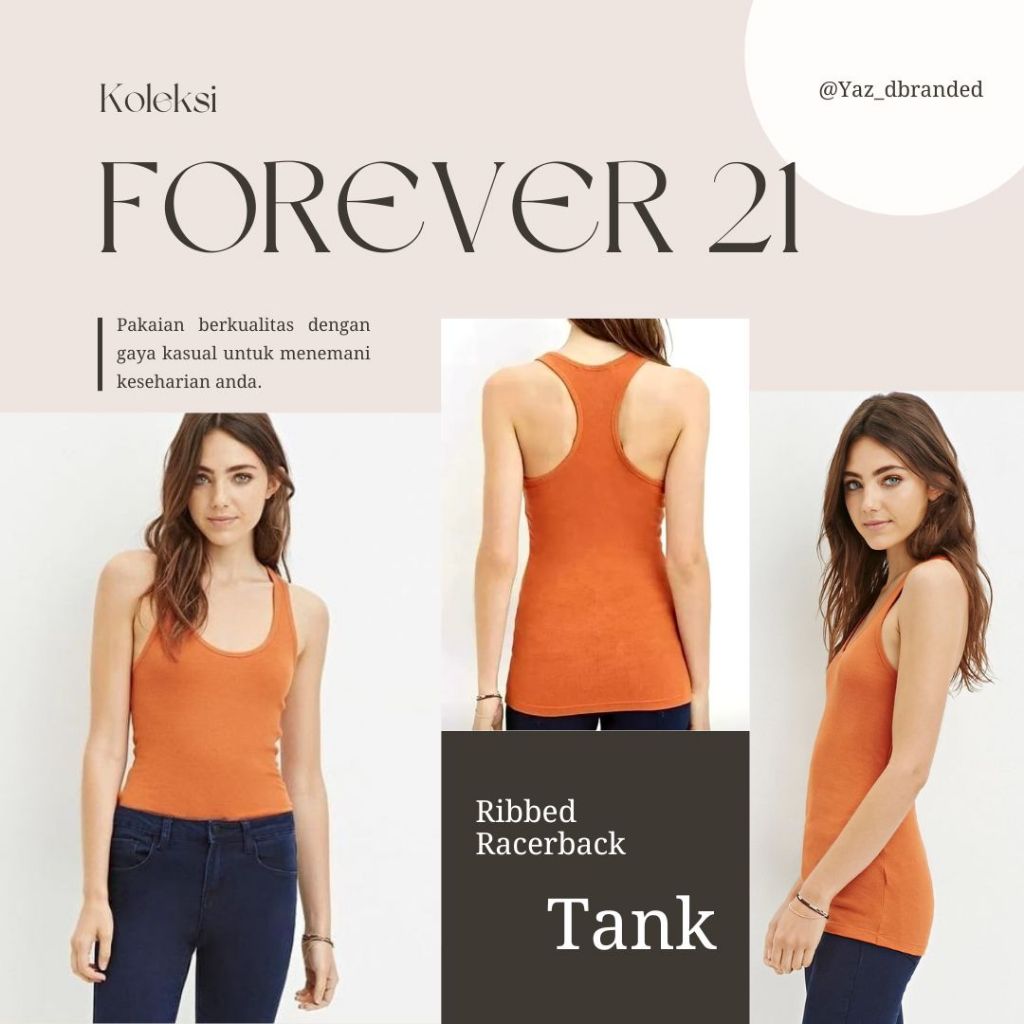 Forever 21 Ribbed Racerback Tank Top Wanita Size S-L