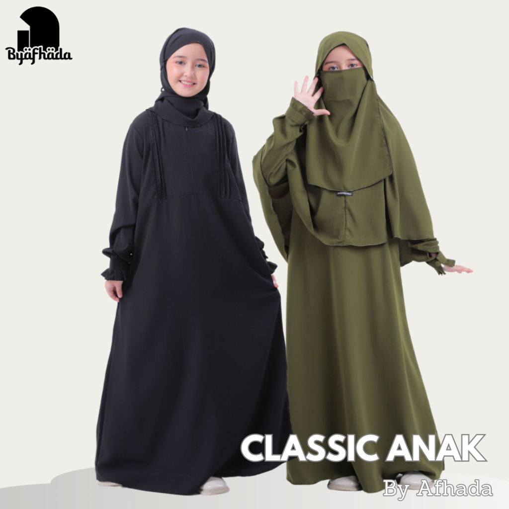 Byafhada - Gamis anak perempuan set cadar classic hitam baju dan hijab syari free niqab terbaru