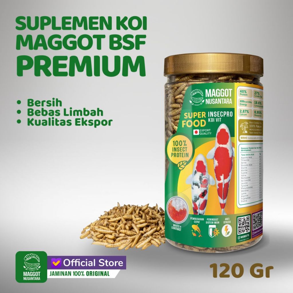 PAKAN SUPLEMEN IKAN KOI - MAGGOT NUSANTARA PREMIUM 120GR