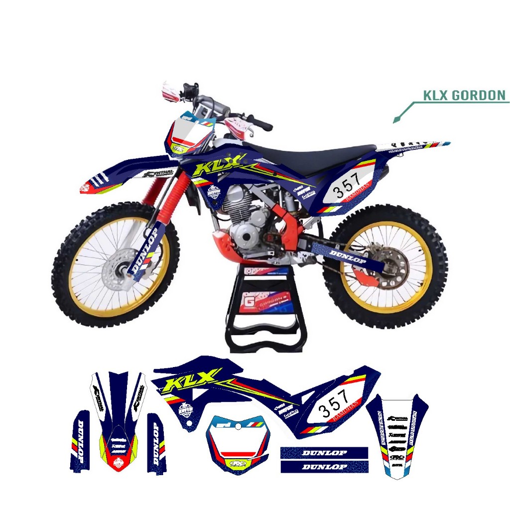 Decal Stiker Klx Gordon Dekal Variasi Stiker Striping Custom Fullbody hitam biru navy abu putih simp