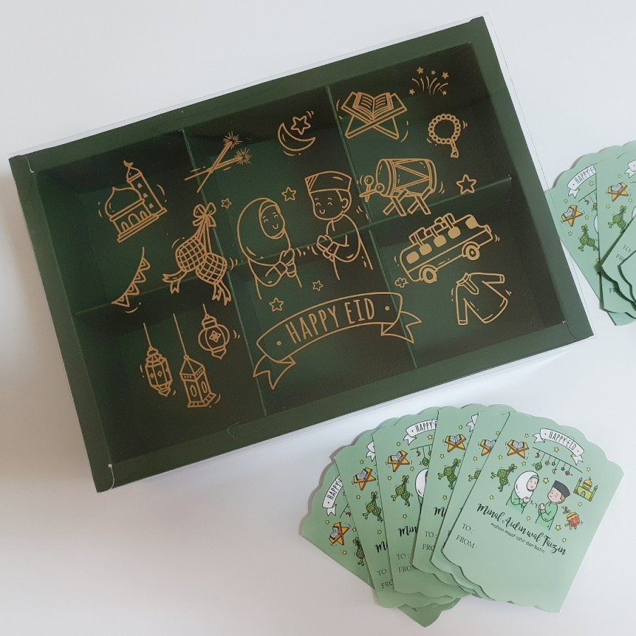 

5 pcs box mika packaging pie susu sekat 6 ukuran 7x7x4cm wrana hijau tua idul fitri