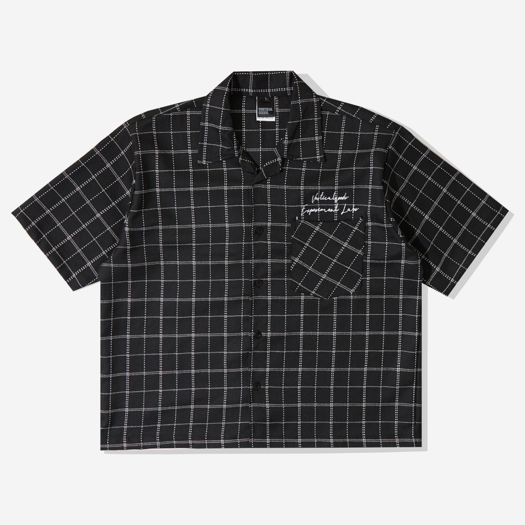 Verticalgoods | Kemeja Pendek Flannel Hitam Boxy Fit Crop | WABASH
