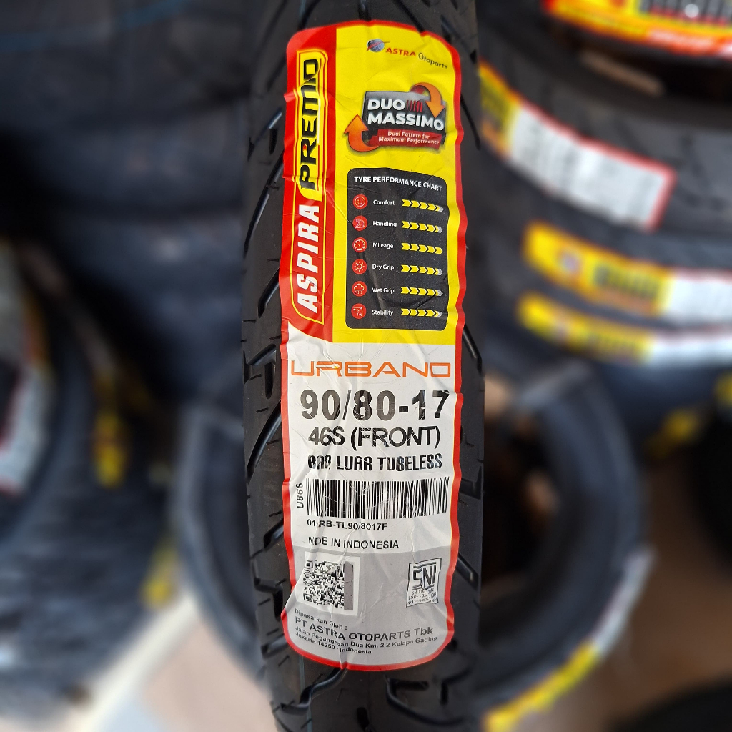 Ban Depan Aspira Premio Urbano 90/80-17 ring 17 Tubeless untuk CB150R Old, Vixion