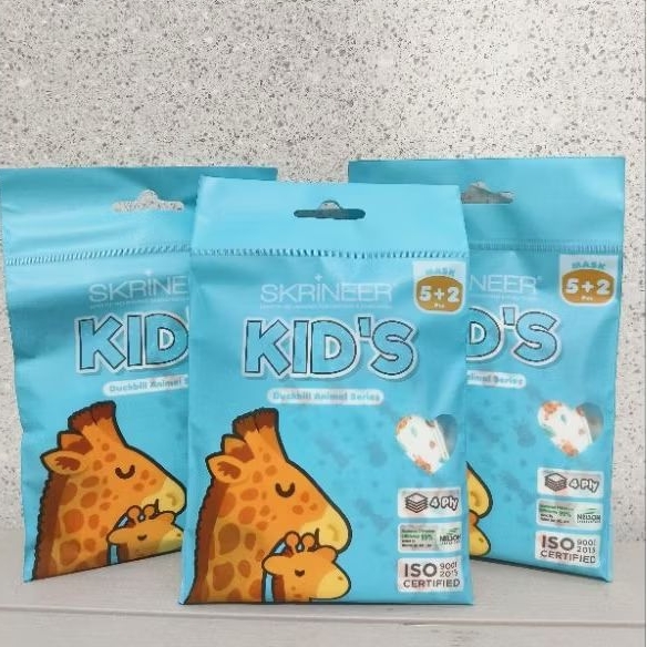 Masker Skrineer Duckbill Kids Animal Series / Masker Duckbill Anak Sachet 5+2 pcs