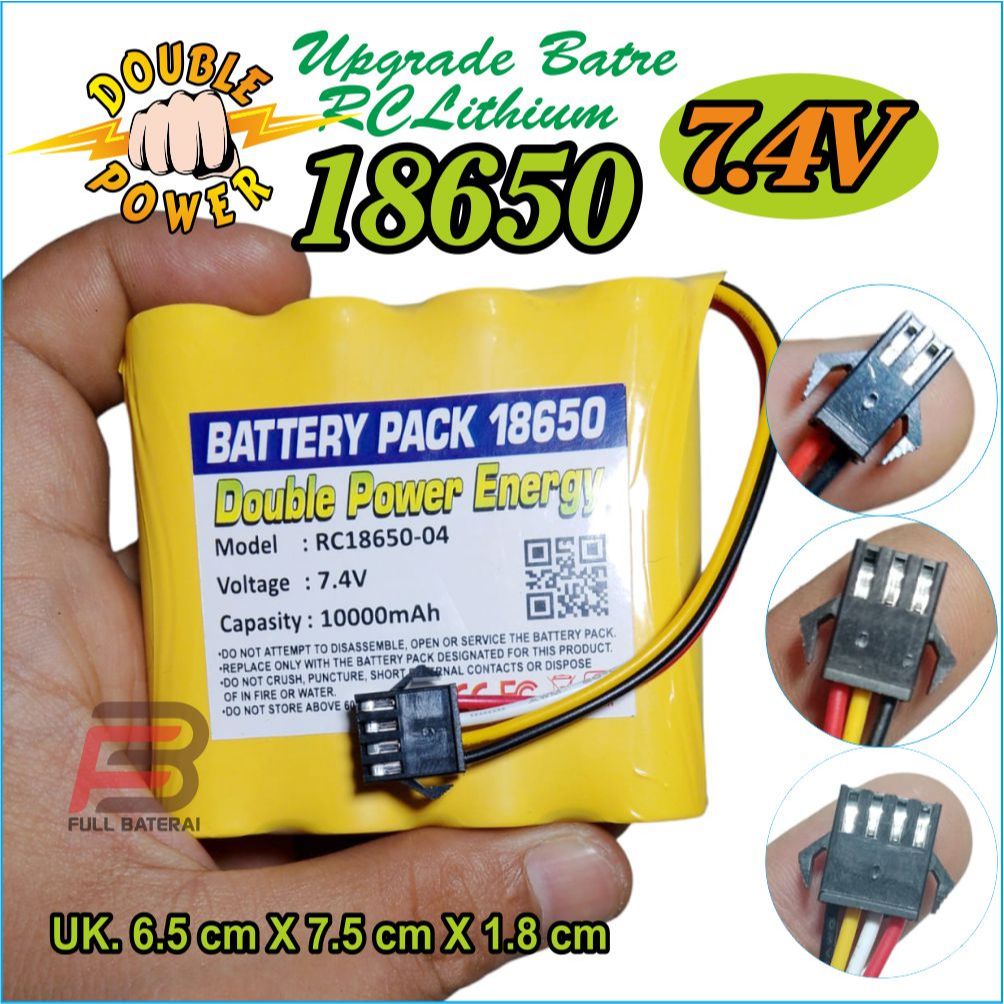 FAZAZENN - BATERAI MAINAN, RC, SPEAKER ELEKTRONIK LI-ION 18650 7.4V 10000MAH 4 PIN SOKET HITAM