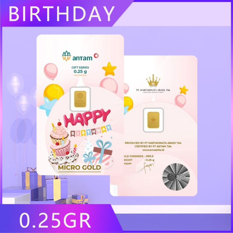 Logam Mulia Antam x Hartadinata 0.25 Gram Antam Happy birthday 0.25gr