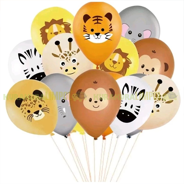 100pcs Balon Motif Gambar Wajah Hewan Animal Face Muka Binatang 12 Inci Inch Eceran